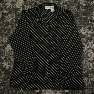 90s Liz Claiborne Sport Womens Button Down Shirt Size L Black‎ Beige Stripe Norm